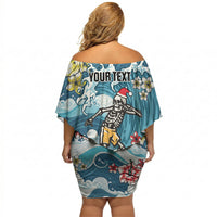 Hawaii Santa Skeleton Surfing Personalized Off Shoulder Short Dress Mele Kalikimaka i Iulai! LT9 - Polynesian Pride