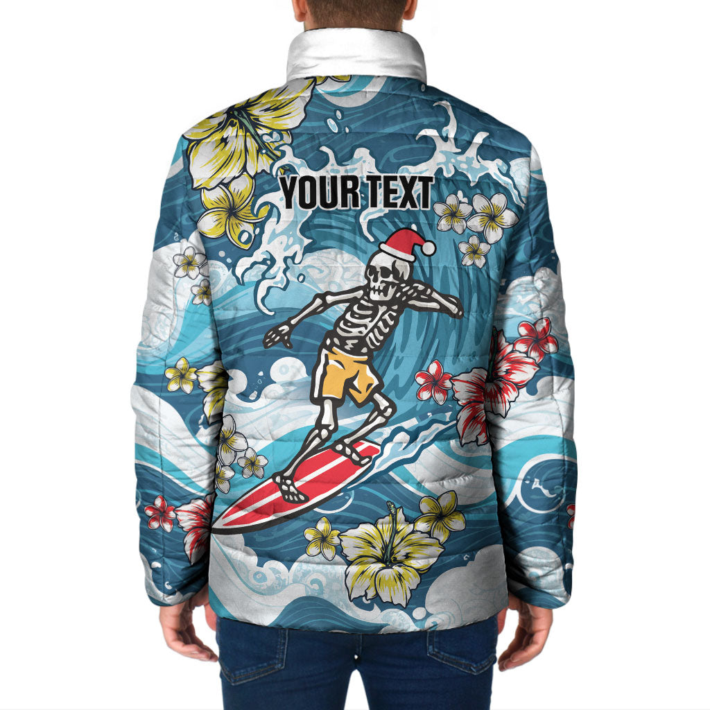 Hawaii Santa Skeleton Surfing Personalized Padded Jacket Mele Kalikimaka i Iulai!