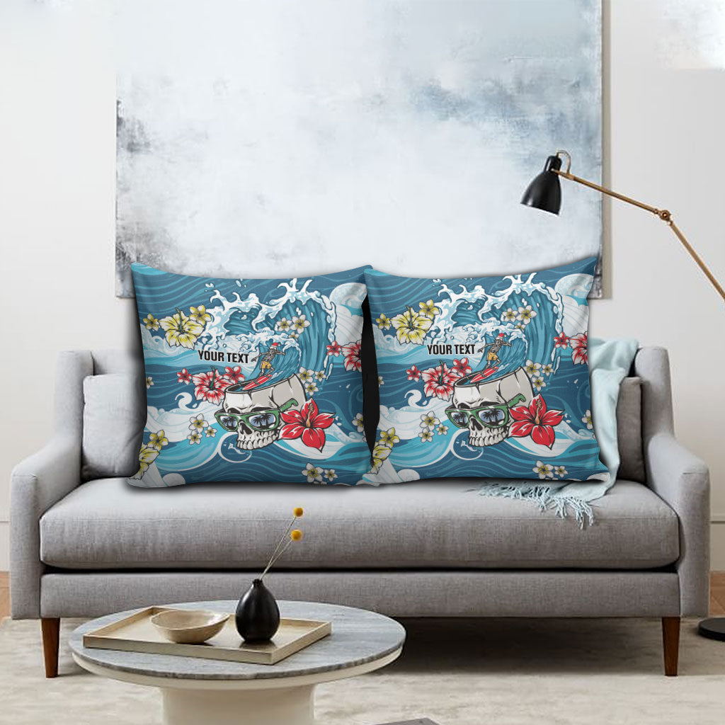 Hawaii Santa Skeleton Surfing Personalized Pillow Cover Mele Kalikimaka i Iulai!