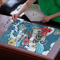 Hawaii Santa Skeleton Surfing Personalized Puzzle Mele Kalikimaka i Iulai! LT9 - Polynesian Pride