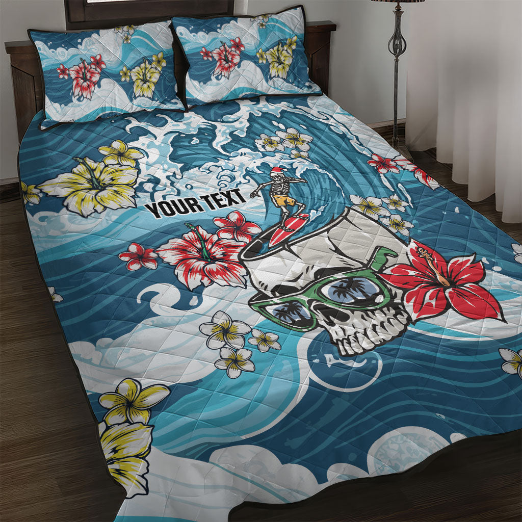 Hawaii Santa Skeleton Surfing Personalized Quilt Bed Set Mele Kalikimaka i Iulai!