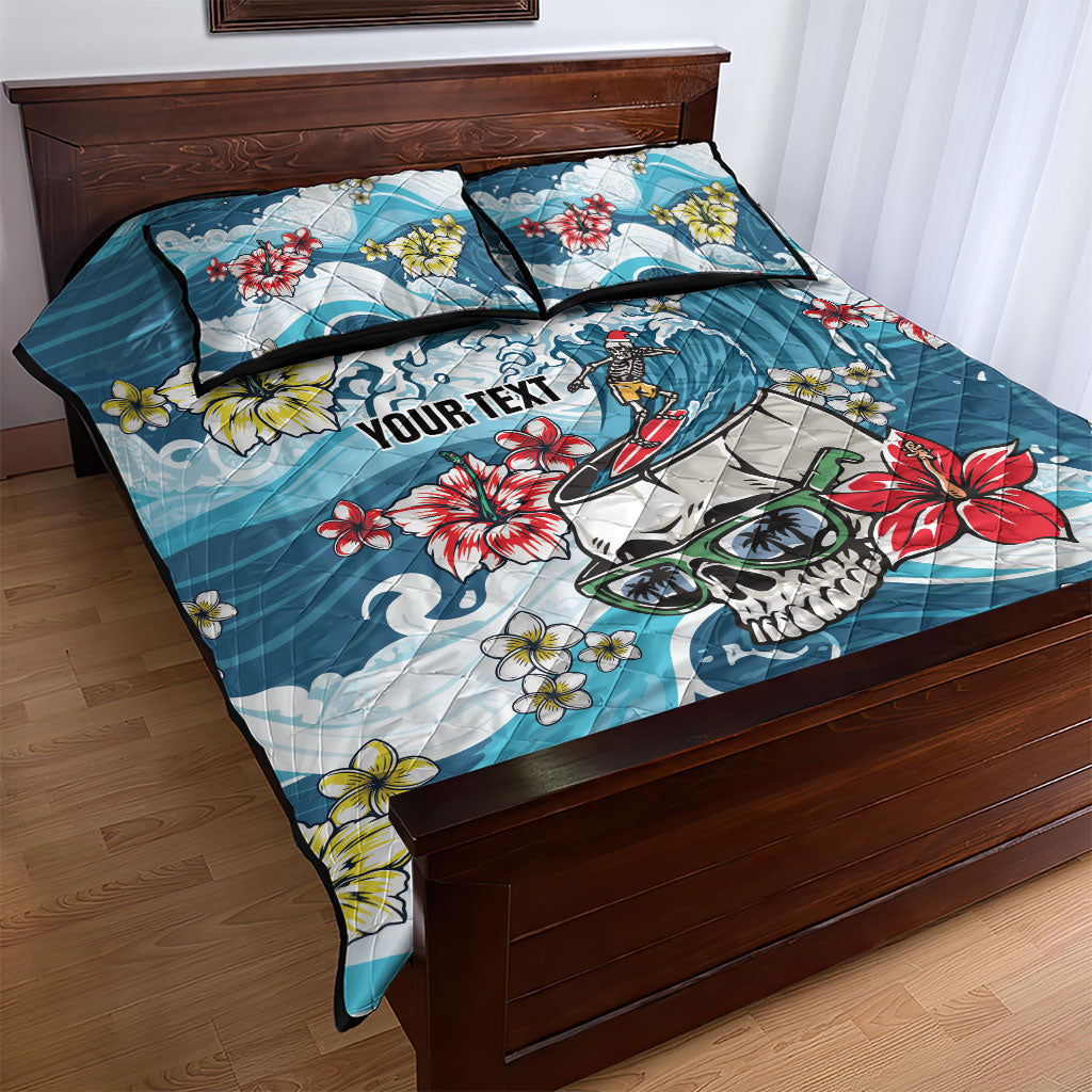 Hawaii Santa Skeleton Surfing Personalized Quilt Bed Set Mele Kalikimaka i Iulai!