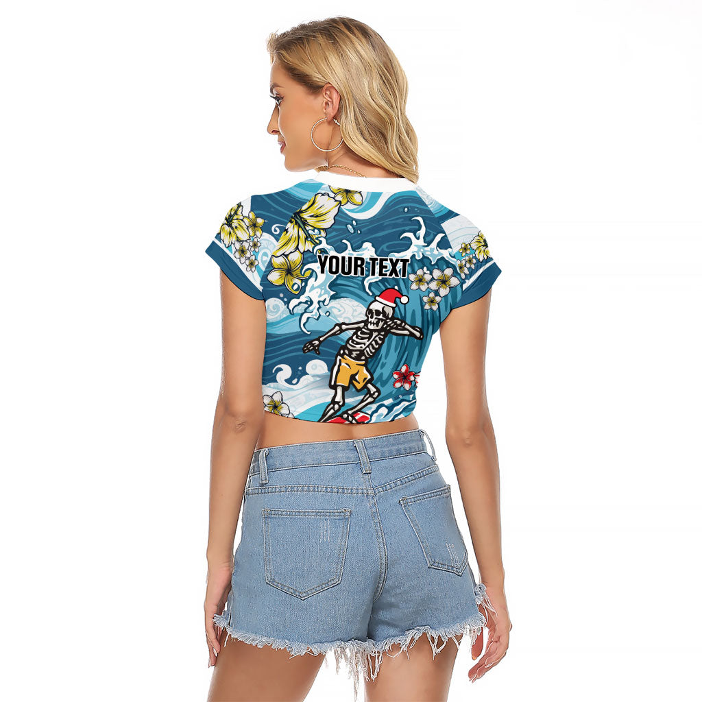 Hawaii Santa Skeleton Surfing Personalized Raglan Cropped T Shirt Mele Kalikimaka i Iulai! LT9 - Polynesian Pride