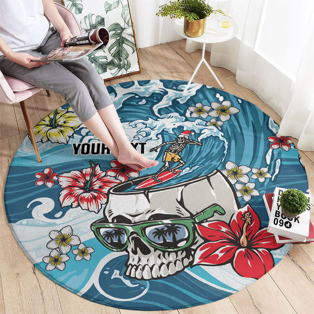 Hawaii Santa Skeleton Surfing Personalized Round Carpet Mele Kalikimaka i Iulai!