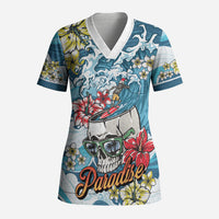Hawaii Santa Skeleton Surfing Personalized Scrub Top Mele Kalikimaka i Iulai!