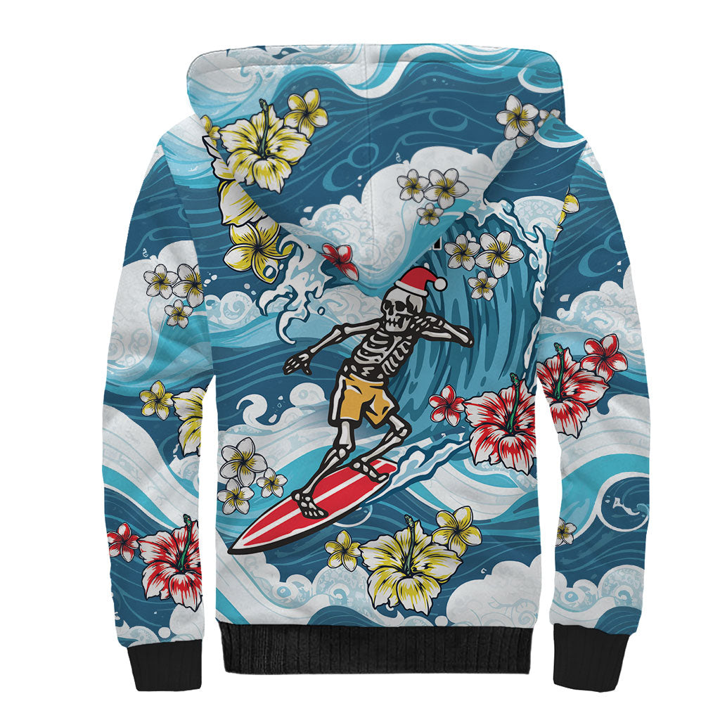 Hawaii Santa Skeleton Surfing Personalized Sherpa Hoodie Mele Kalikimaka i Iulai! LT9 - Polynesian Pride