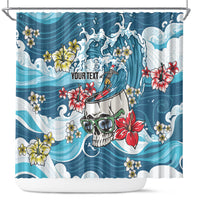 Hawaii Santa Skeleton Surfing Personalized Shower Curtain Mele Kalikimaka i Iulai!