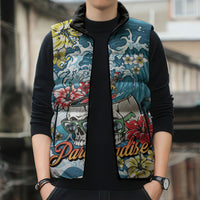 Hawaii Santa Skeleton Surfing Personalized Sleeveless Puffer Jacket Mele Kalikimaka i Iulai!