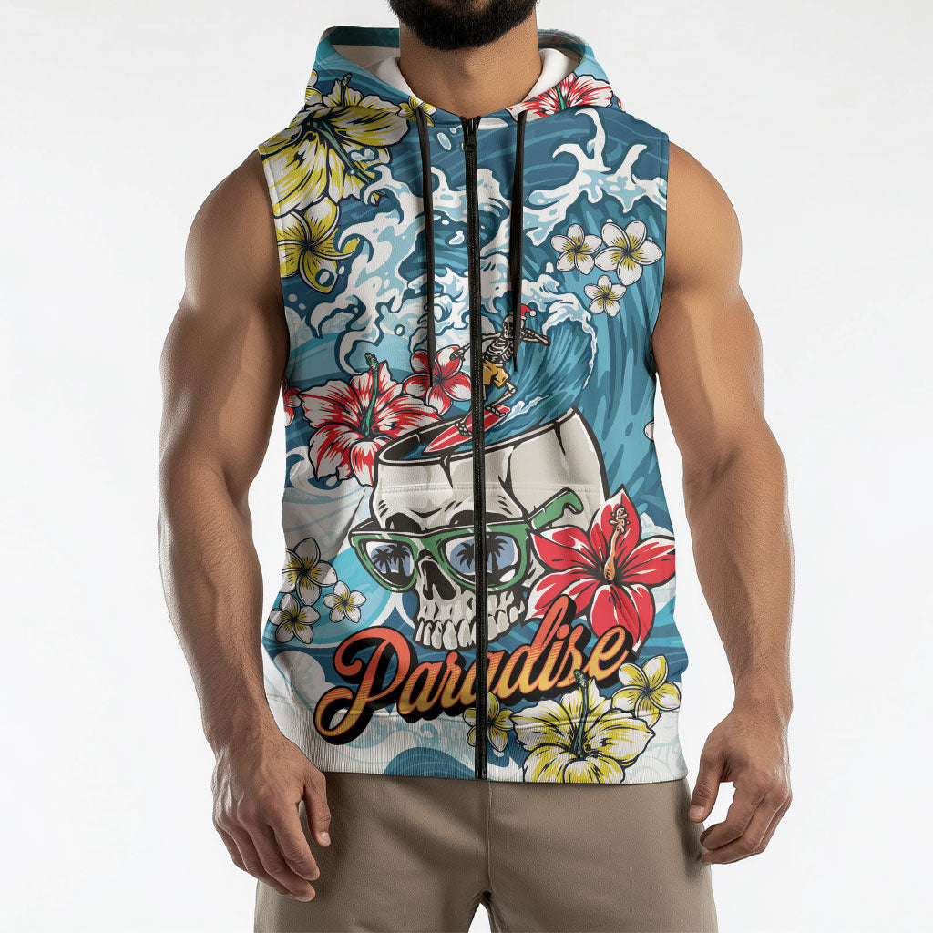 Hawaii Santa Skeleton Surfing Personalized Sleeveless Zip Hoodie Mele Kalikimaka i Iulai!