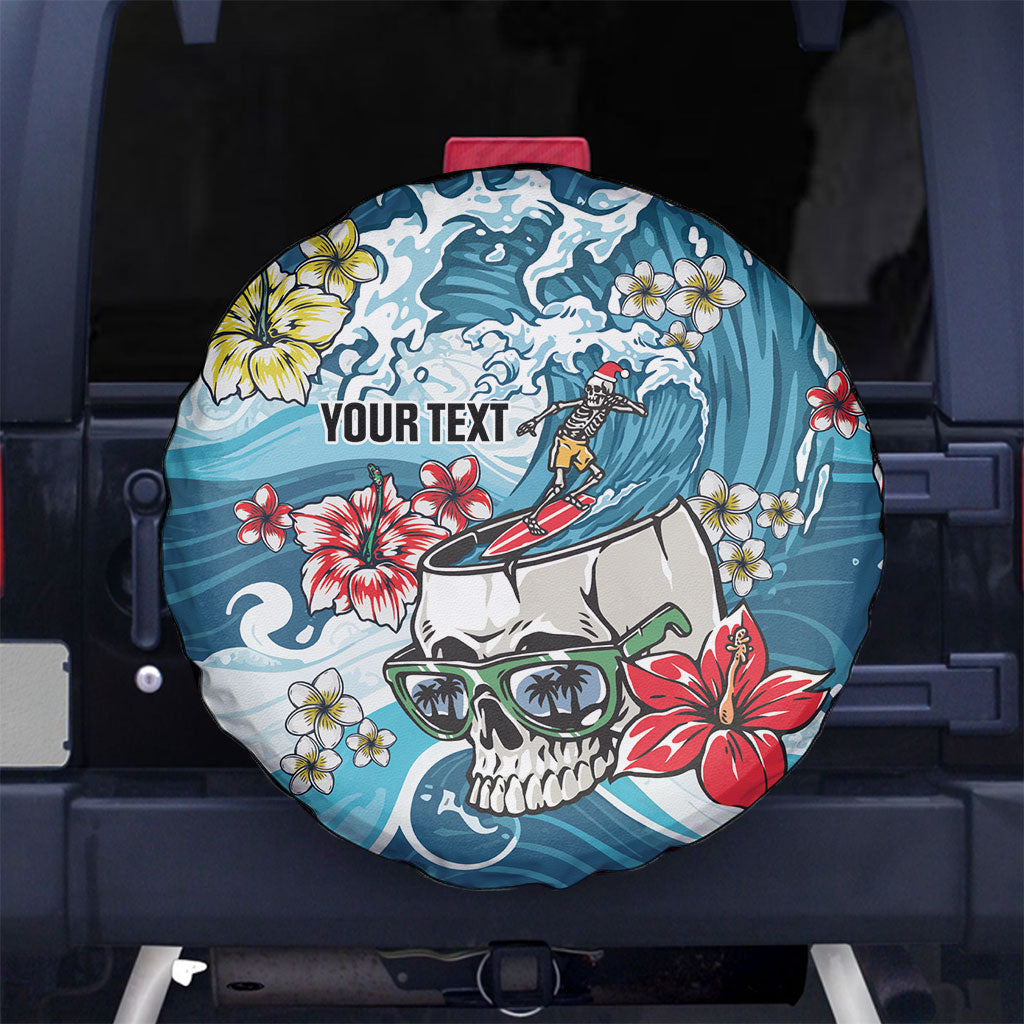 Hawaii Santa Skeleton Surfing Personalized Spare Tire Cover Mele Kalikimaka i Iulai! LT9 No hole Blue - Polynesian Pride