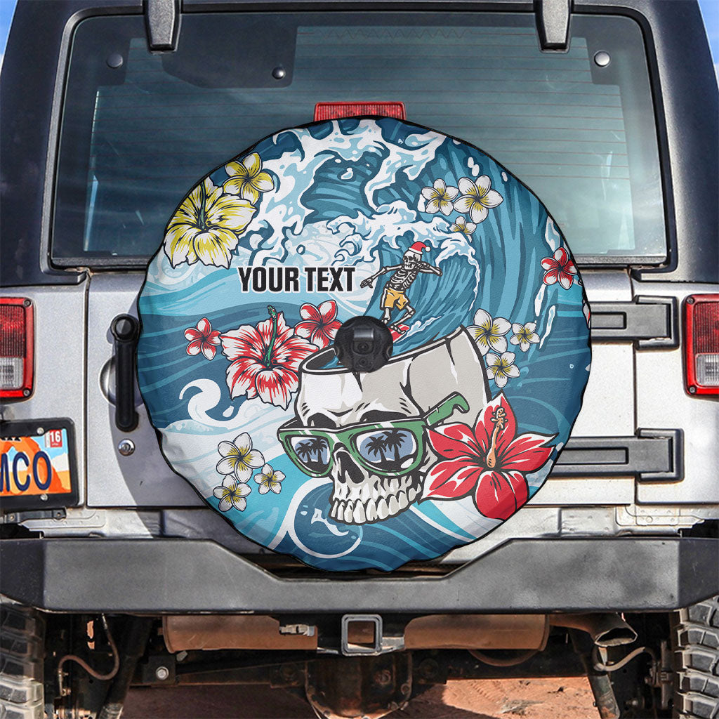 Hawaii Santa Skeleton Surfing Personalized Spare Tire Cover Mele Kalikimaka i Iulai! LT9 Blue - Polynesian Pride