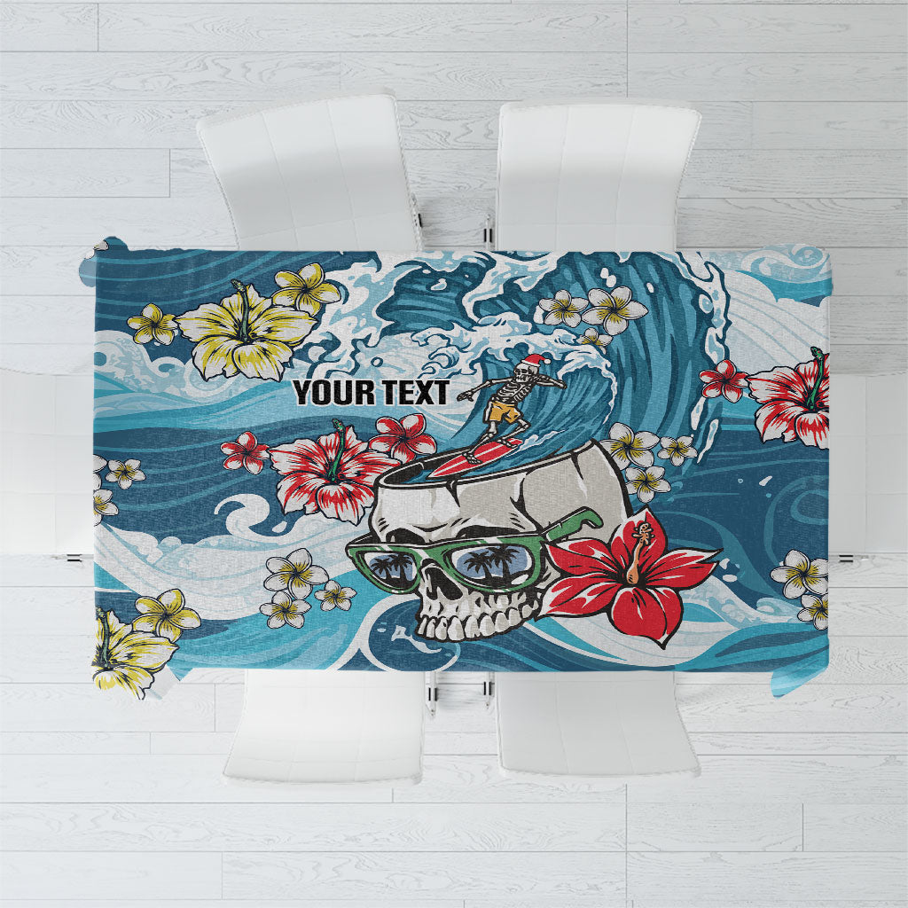 Hawaii Santa Skeleton Surfing Personalized Tablecloth Mele Kalikimaka i Iulai!