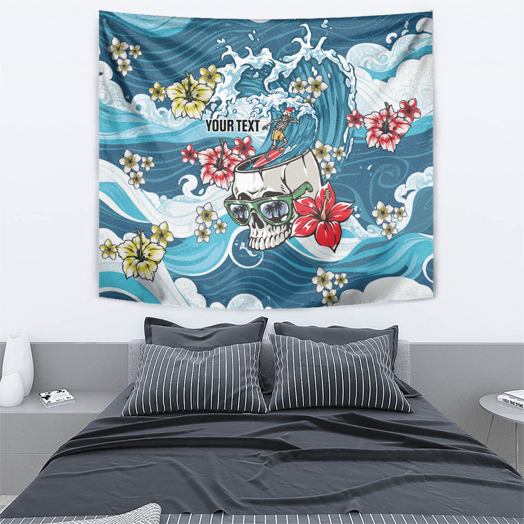 Hawaii Santa Skeleton Surfing Personalized Tapestry Mele Kalikimaka i Iulai!