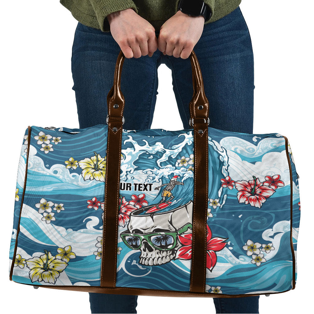 Hawaii Santa Skeleton Surfing Personalized Travel Bag Mele Kalikimaka i Iulai!