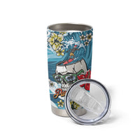 Hawaii Santa Skeleton Surfing Personalized Tumbler Cup Mele Kalikimaka i Iulai!