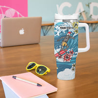 Hawaii Santa Skeleton Surfing Personalized Tumbler With Handle Mele Kalikimaka i Iulai!