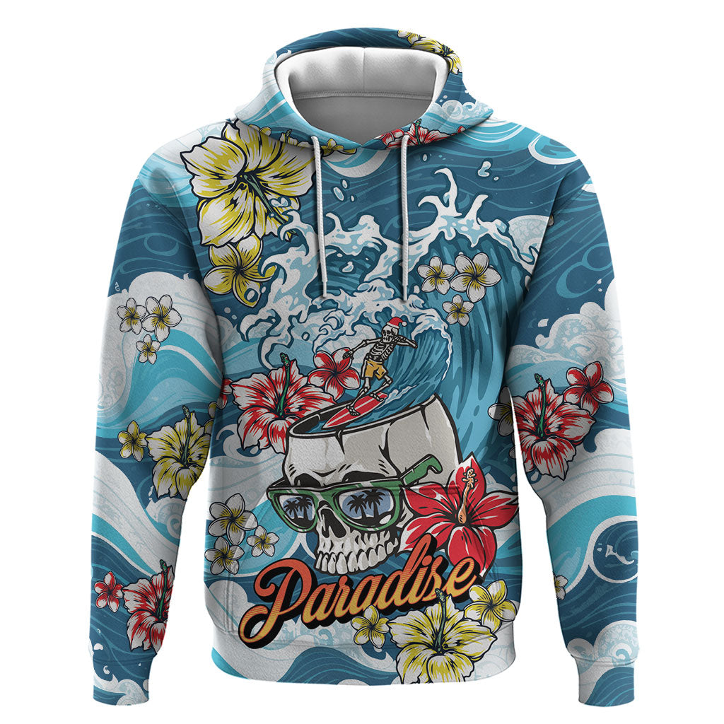 Hawaii Santa Skeleton Surfing Personalized Zip Hoodie Mele Kalikimaka i Iulai! LT9 Pullover Hoodie Blue - Polynesian Pride