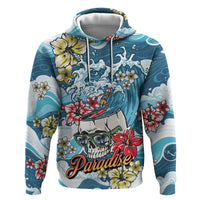 Hawaii Santa Skeleton Surfing Personalized Zip Hoodie Mele Kalikimaka i Iulai! LT9 Pullover Hoodie Blue - Polynesian Pride
