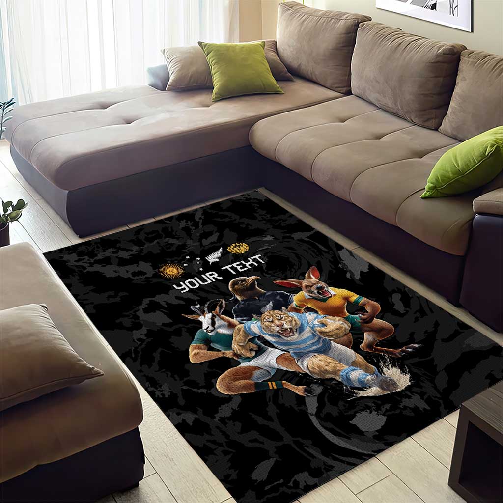 Custom Rugby Southern Hemisphere Area Rug Argentina AUNZ South Africa Mascot Black - Polynesian Pride