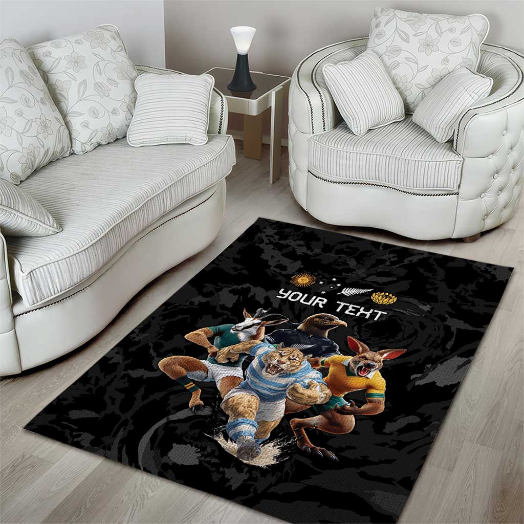 Custom Rugby Southern Hemisphere Area Rug Argentina AUNZ South Africa Mascot Black - Polynesian Pride