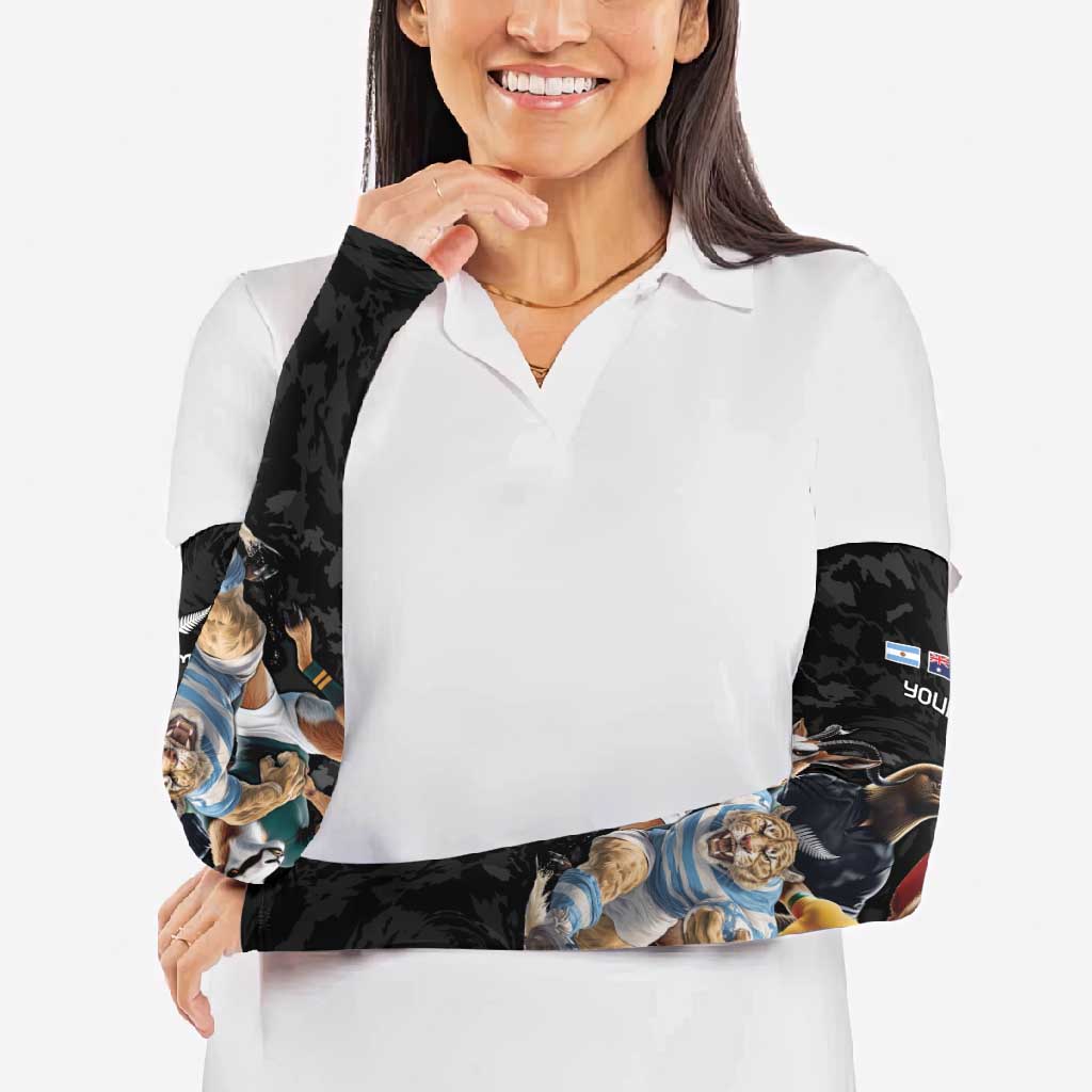 Custom Rugby Southern Hemisphere Arm Sleeves Argentina AUNZ South Africa Mascot Black - Polynesian Pride