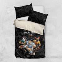 Custom Rugby Southern Hemisphere Bedding Set Argentina AUNZ South Africa Mascot Black - Polynesian Pride