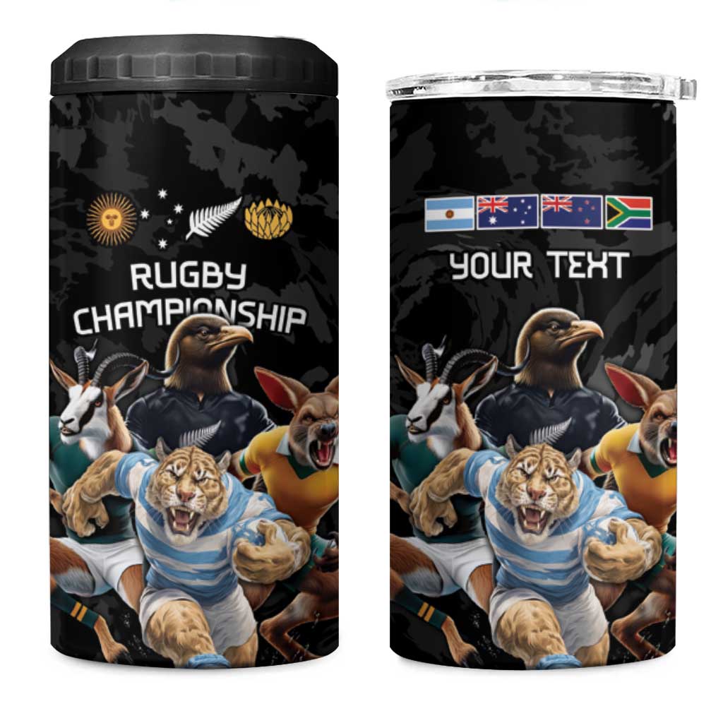 Custom Rugby Southern Hemisphere 4 in 1 Can Cooler Tumbler Argentina AUNZ South Africa Mascot Black - Polynesian Pride