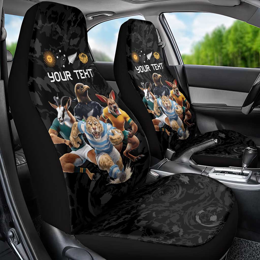 Custom Rugby Southern Hemisphere Car Seat Cover Argentina AUNZ South Africa Mascot Black - Polynesian Pride