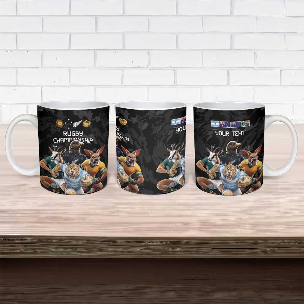 Custom Rugby Southern Hemisphere Ceramic Mug Argentina AUNZ South Africa Mascot Black - Polynesian Pride