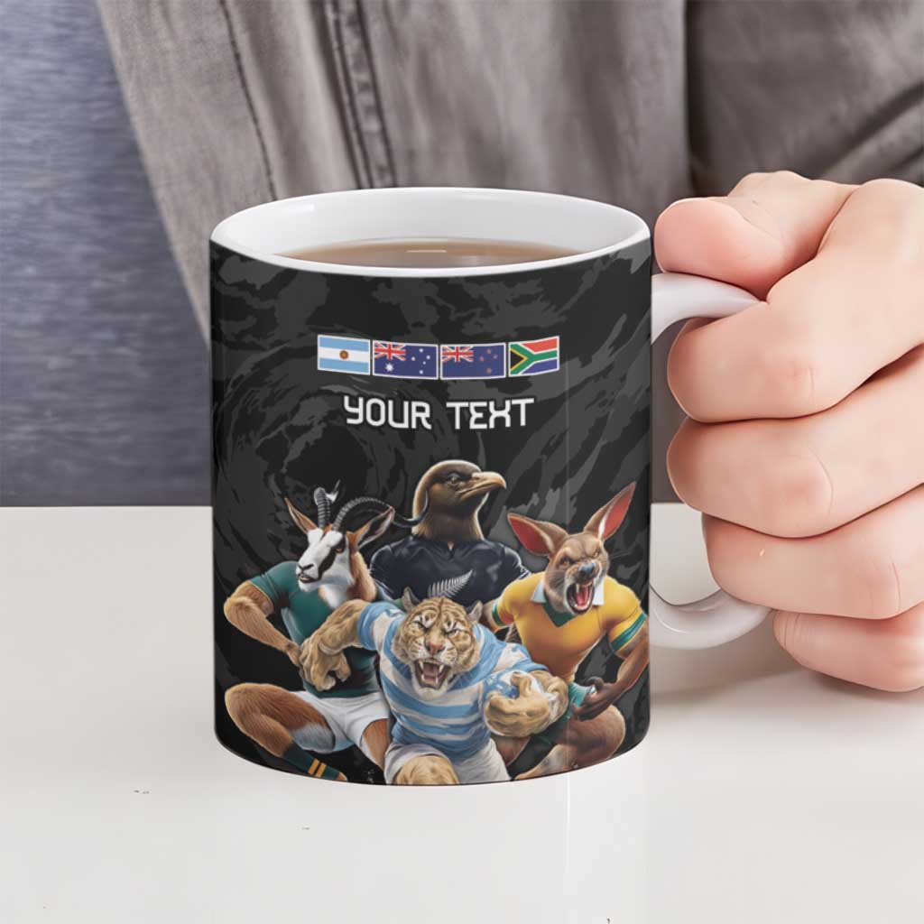 Custom Rugby Southern Hemisphere Ceramic Mug Argentina AUNZ South Africa Mascot Black - Polynesian Pride