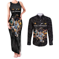 Custom Rugby Southern Hemisphere Couples Matching Tank Maxi Dress and Long Sleeve Button Shirt Argentina AUNZ South Africa Mascot Black LT9 Black - Polynesian Pride