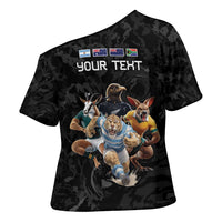 Custom Rugby Southern Hemisphere Cross Shoulder Shirt Argentina AUNZ South Africa Mascot Black - Polynesian Pride