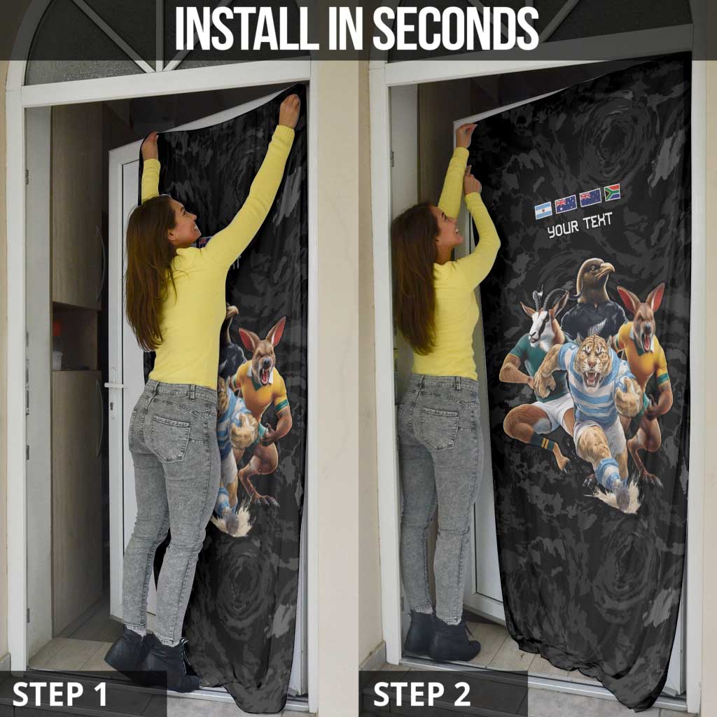 Custom Rugby Southern Hemisphere Door Cover Argentina AUNZ South Africa Mascot Black - Polynesian Pride