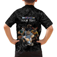 Custom Rugby Southern Hemisphere Family Matching Puletasi and Hawaiian Shirt Argentina AUNZ South Africa Mascot Black LT9 - Polynesian Pride