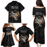 Custom Rugby Southern Hemisphere Family Matching Puletasi and Hawaiian Shirt Argentina AUNZ South Africa Mascot Black LT9 - Polynesian Pride