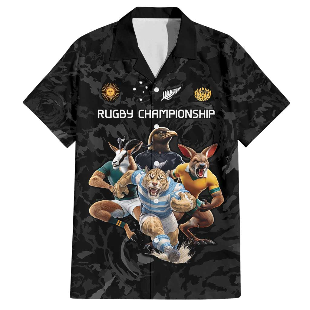 Custom Rugby Southern Hemisphere Family Matching Puletasi and Hawaiian Shirt Argentina AUNZ South Africa Mascot Black LT9 Dad's Shirt - Short Sleeve Black - Polynesian Pride