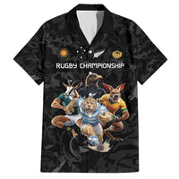 Custom Rugby Southern Hemisphere Family Matching Puletasi and Hawaiian Shirt Argentina AUNZ South Africa Mascot Black LT9 Dad's Shirt - Short Sleeve Black - Polynesian Pride