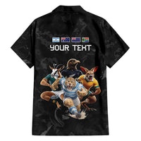 Custom Rugby Southern Hemisphere Family Matching Puletasi and Hawaiian Shirt Argentina AUNZ South Africa Mascot Black LT9 - Polynesian Pride