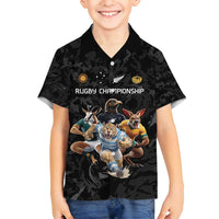 Custom Rugby Southern Hemisphere Family Matching Puletasi and Hawaiian Shirt Argentina AUNZ South Africa Mascot Black LT9 Son's Shirt Black - Polynesian Pride