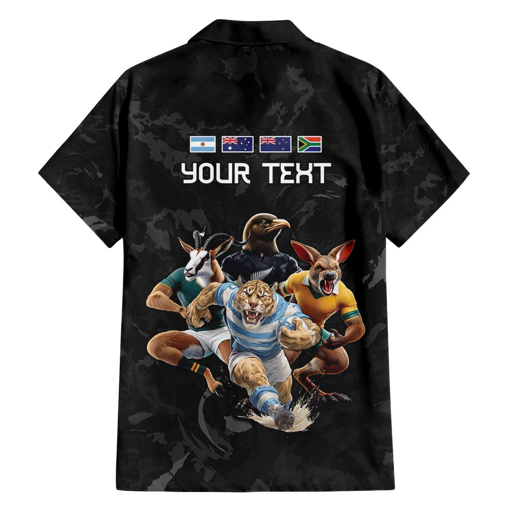 Custom Rugby Southern Hemisphere Family Matching Tank Maxi Dress and Hawaiian Shirt Argentina AUNZ South Africa Mascot Black - Polynesian Pride