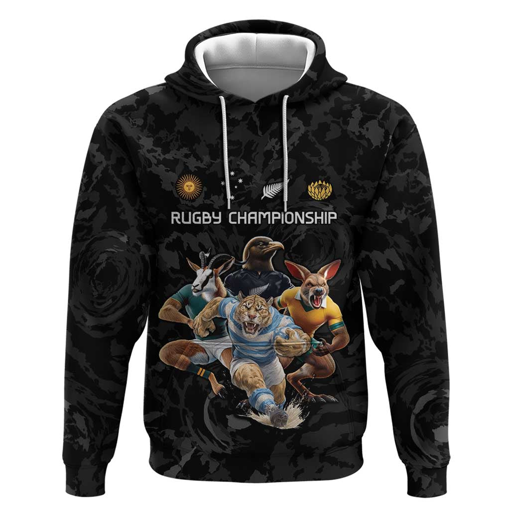 Custom Rugby Southern Hemisphere Hoodie Argentina AUNZ South Africa Mascot Black - Polynesian Pride