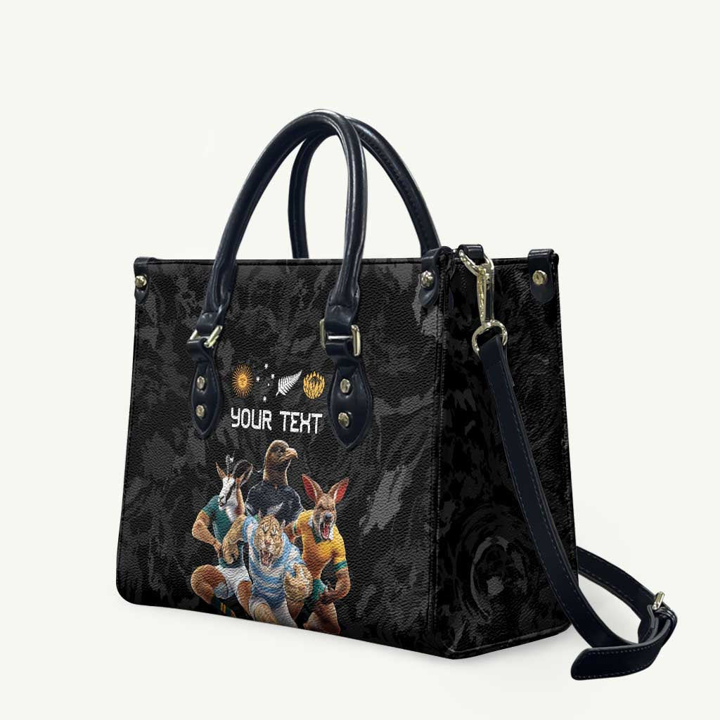 Custom Rugby Southern Hemisphere Leather Bag Argentina AUNZ South Africa Mascot Black - Polynesian Pride