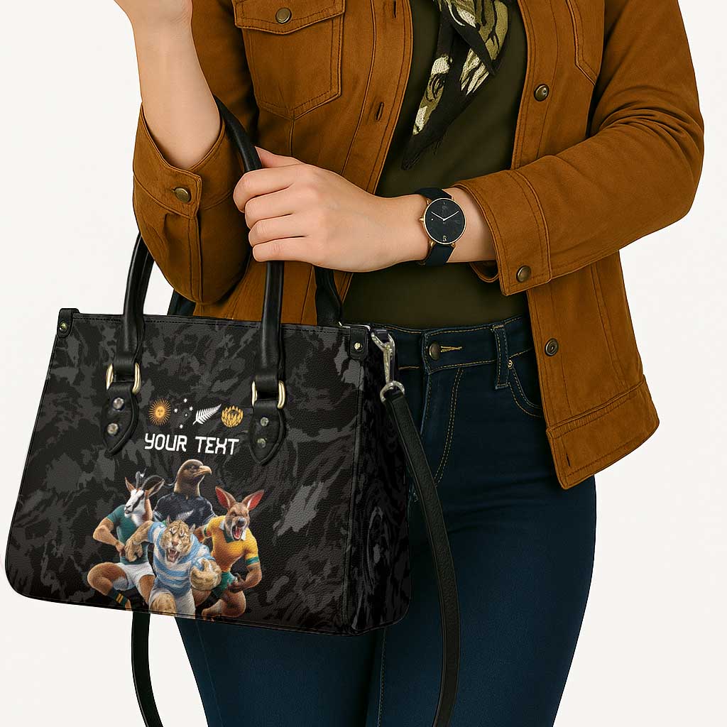 Custom Rugby Southern Hemisphere Leather Bag Argentina AUNZ South Africa Mascot Black - Polynesian Pride