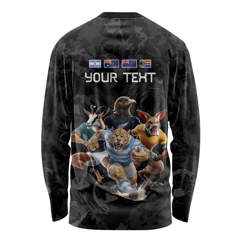 Custom Rugby Southern Hemisphere Long Sleeve Shirt Argentina AUNZ South Africa Mascot Black - Polynesian Pride