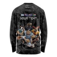 Custom Rugby Southern Hemisphere Long Sleeve Shirt Argentina AUNZ South Africa Mascot Black - Polynesian Pride