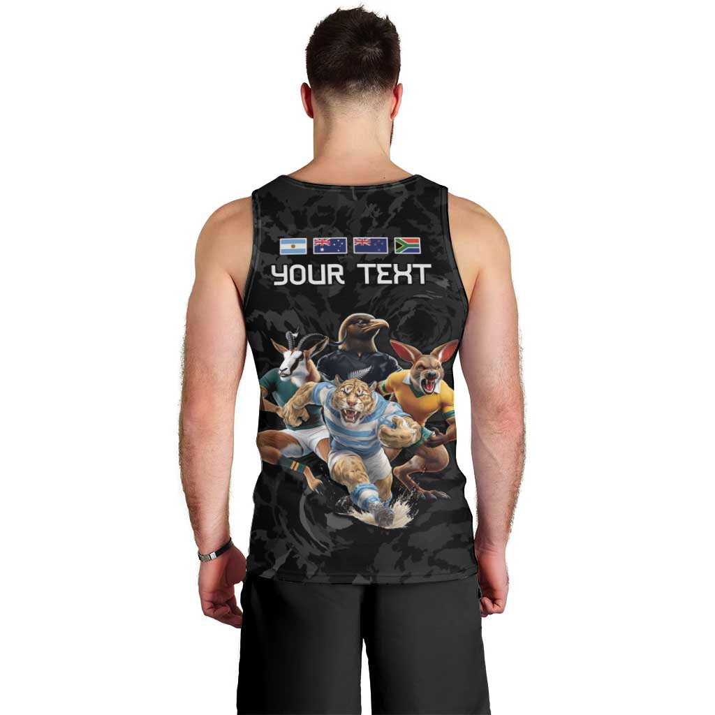 Custom Rugby Southern Hemisphere Men Tank Top Argentina AUNZ South Africa Mascot Black - Polynesian Pride