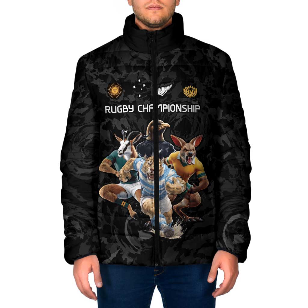 Custom Rugby Southern Hemisphere Padded Jacket Argentina AUNZ South Africa Mascot Black - Polynesian Pride