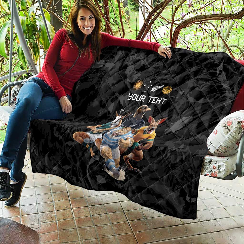 Custom Rugby Southern Hemisphere Quilt Argentina AUNZ South Africa Mascot Black - Polynesian Pride