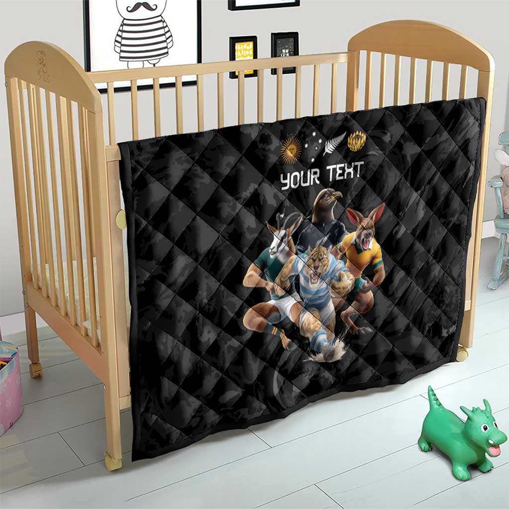Custom Rugby Southern Hemisphere Quilt Argentina AUNZ South Africa Mascot Black - Polynesian Pride