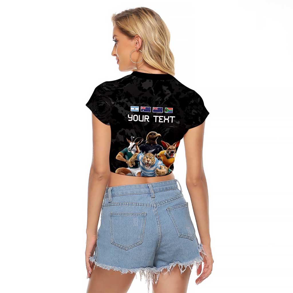 Custom Rugby Southern Hemisphere Raglan Cropped T Shirt Argentina AUNZ South Africa Mascot Black - Polynesian Pride